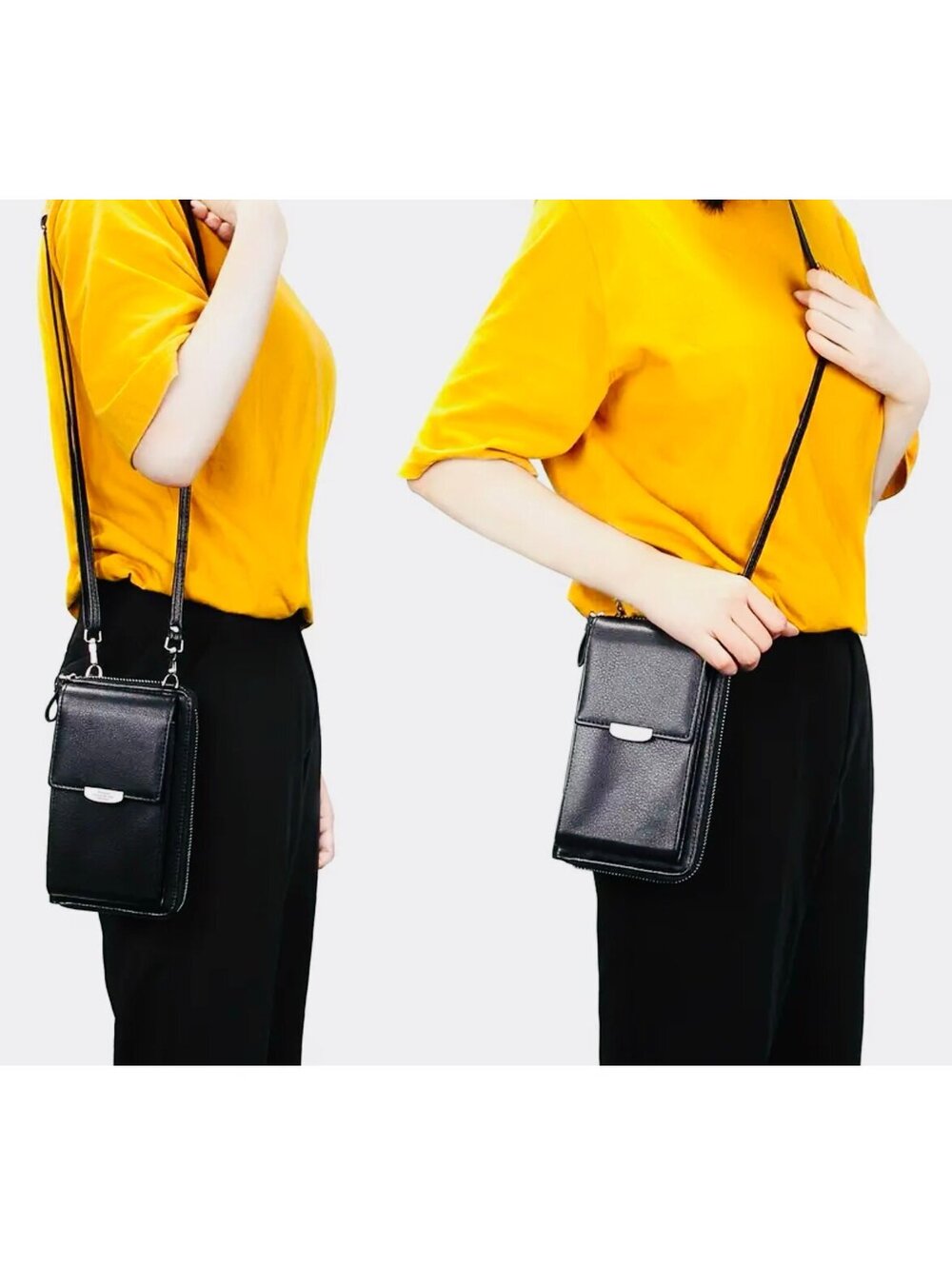 New - Retro Style - Faux Leather Crossbody Wallet /Phone Bag - Black